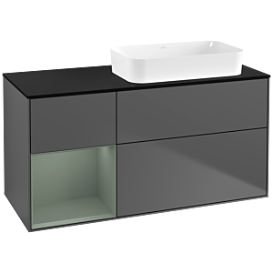 Villeroy und Boch Finion Waschtischunterschrank F682GMGK 120x60,3x50,1cm, Regal links Olive Matt Lacquer, Anthracite matt