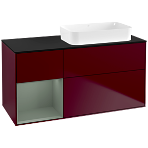 Villeroy und Boch Finion Waschtischunterschrank F682GMHB 120x60,3x50,1cm, Regal links Olive Matt Lacquer, Peony Matt
