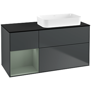 Villeroy und Boch Finion Waschtischunterschrank F682GMHG 120x60,3x50,1cm, Regal links Olive Matt Lacquer, Midnight Blue Matt Lacquer