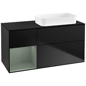 Villeroy und Boch Finion Waschtischunterschrank F682GMPD 120x60,3x50,1cm, Regal links Olive Matt Lacquer, Black matt lacquer