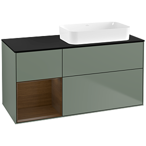 Villeroy und Boch Finion Waschtischunterschrank F682GNGM 120x60,3x50,1cm, Regal links Walnut veneer, Olive Matt Lacquer