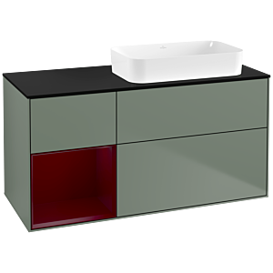 Villeroy und Boch Finion Waschtischunterschrank F682HBGM 120x60,3x50,1cm, Regal links Peony, Olive Matt Lacquer
