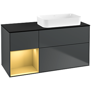 Villeroy und Boch Finion Waschtischunterschrank F682HFHG 120x60,3x50,1cm, Regal links Gold matt, Midnight Blue Matt Lacquer