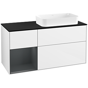Villeroy und Boch Finion Waschtischunterschrank F682HGGF 120x60,3x50,1cm, Regal links Midnight Blue Matt Lacquer, Glossy white lacquer