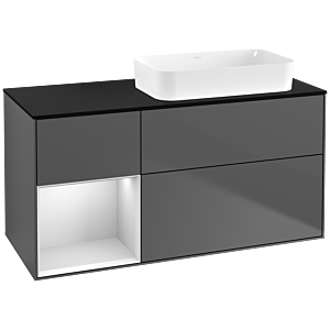 Villeroy und Boch Finion Waschtischunterschrank F682MTGK 120x60,3x50,1cm, Regal links White matt lacquer, Anthracite matt