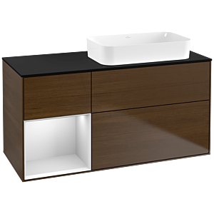 Villeroy und Boch Finion Waschtischunterschrank F682MTGN 120x60,3x50,1cm, Regal links White matt lacquer, Walnut veneer