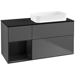 Villeroy und Boch Finion Waschtischunterschrank F682PDGK 120x60,3x50,1cm, Regal links Black matt lacquer, Anthracite matt