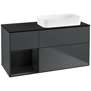 Villeroy et Boch Finion Villeroy et Boch F682PDHG 120x60.3x50.1cm, étagère à gauche laqué noir mat, Midnight Blue Matt Lacquer