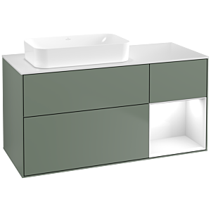 Villeroy und Boch Finion Waschtischunterschrank F691GFGM 120x60,3x50,1cm, Regal rechts Glossy white lacquer, Olive Matt Lacquer