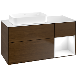 Villeroy et Boch Finion Villeroy et Boch F691GFGN 120x60.3x50.1cm, étagère à droite laqué blanc brillant, placage noyer