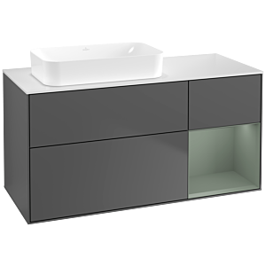 Villeroy und Boch Finion Waschtischunterschrank F691GMGK 120x60,3x50,1cm, Regal rechts Olive Matt Lacquer, Anthracite matt