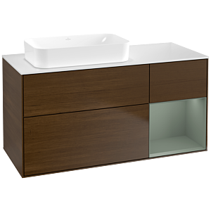Villeroy und Boch Finion Waschtischunterschrank F691GMGN 120x60,3x50,1cm, Regal rechts Olive Matt Lacquer, Walnut veneer