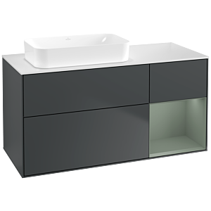 Villeroy und Boch Finion Waschtischunterschrank F691GMHG 120x60,3x50,1cm, Regal rechts Olive Matt Lacquer, Midnight Blue Matt Lacquer