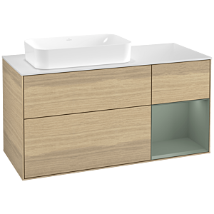 Villeroy und Boch Finion Waschtischunterschrank F691GMPC 120x60,3x50,1cm, Regal rechts Olive Matt Lacquer, Oak Veneer