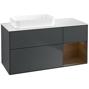 Villeroy und Boch Finion Waschtischunterschrank F691GNHG 120x60,3x50,1cm, Regal rechts Walnut veneer, Midnight Blue Matt Lacquer