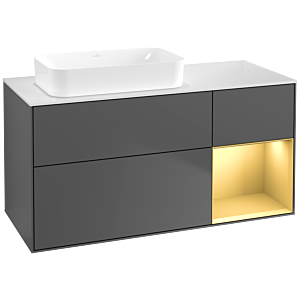 Villeroy und Boch Finion Waschtischunterschrank F691HFGK 120x60,3x50,1cm, Regal rechts Gold matt, Anthracite matt