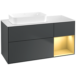 Villeroy und Boch Finion Waschtischunterschrank F691HFHG 120x60,3x50,1cm, Regal rechts Gold matt, Midnight Blue Matt Lacquer