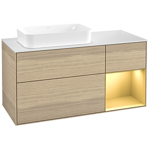 Villeroy und Boch Finion Waschtischunterschrank F691HFPC 120x60,3x50,1cm, Regal rechts Gold matt, Oak Veneer