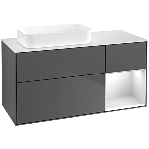 Villeroy und Boch Finion Waschtischunterschrank F691MTGK 120x60,3x50,1cm, Regal rechts White matt lacquer, Anthracite matt