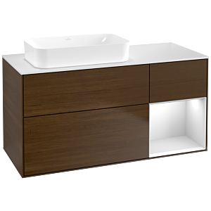 Villeroy und Boch Finion Waschtischunterschrank F691MTGN 120x60,3x50,1cm, Regal rechts White matt lacquer, Walnut veneer