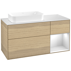 Villeroy et Boch Finion Villeroy et Boch F691MTPC 120x60.3x50.1cm, étagère à droite laqué blanc mat, Oak Veneer