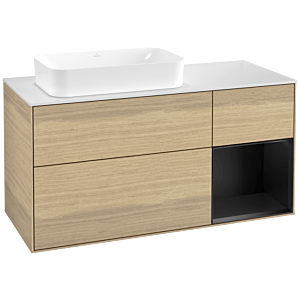 Villeroy und Boch Finion Waschtischunterschrank F691PDPC 120x60,3x50,1cm, Regal rechts Black matt lacquer, Oak Veneer