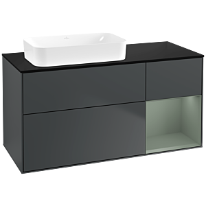 Villeroy und Boch Finion Waschtischunterschrank F692GMHG 120x60,3x50,1cm, Regal rechts Olive Matt Lacquer, Midnight Blue Matt Lacquer