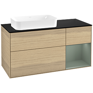 Villeroy und Boch Finion Waschtischunterschrank F692GMPC 120x60,3x50,1cm, Regal rechts Olive Matt Lacquer, Oak Veneer