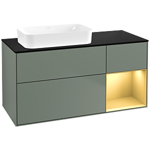 Villeroy und Boch Finion Waschtischunterschrank F692HFGM 120x60,3x50,1cm, Regal rechts Gold matt, Olive Matt Lacquer
