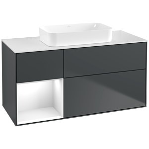 Villeroy und Boch Finion Waschtischunterschrank F701GFHG 120x60,3x50,1cm, Regal links Glossy white lacquer, Midnight Blue Matt Lacquer