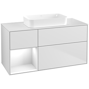 Villeroy et Boch Finion Villeroy et Boch F701GFMT 120x60.3x50.1cm, étagère gauche laqué blanc brillant, laqué blanc mat