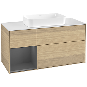Villeroy und Boch Finion Waschtischunterschrank F701GKPC 120x60,3x50,1cm, Regal links Anthracite matt, Oak Veneer
