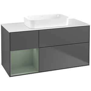 Villeroy und Boch Finion Waschtischunterschrank F701GMGK 120x60,3x50,1cm, Regal links Olive Matt Lacquer, Anthracite matt