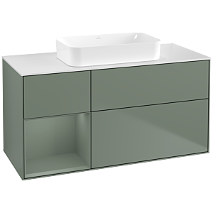 Villeroy und Boch Finion Waschtischunterschrank F701GMGM 120x60,3x50,1cm, Regal links Olive Matt Lacquer, Olive Matt Lacquer