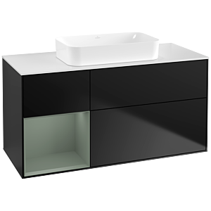 Villeroy und Boch Finion Waschtischunterschrank F701GMPD 120x60,3x50,1cm, Regal links Olive Matt Lacquer, Black matt lacquer