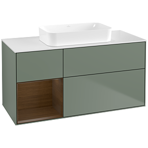 Villeroy und Boch Finion Waschtischunterschrank F701GNGM 120x60,3x50,1cm, Regal links Walnut veneer, Olive Matt Lacquer