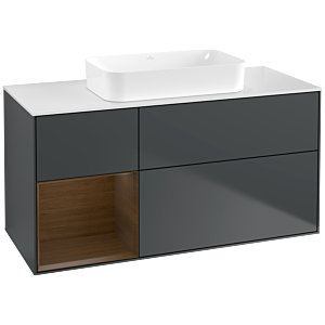 Villeroy und Boch Finion Waschtischunterschrank F701GNHG 120x60,3x50,1cm, Regal links Walnut veneer, Midnight Blue Matt Lacquer