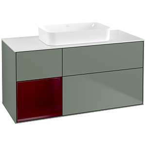 Villeroy und Boch Finion Waschtischunterschrank F701HBGM 120x60,3x50,1cm, Regal links Peony, Olive Matt Lacquer