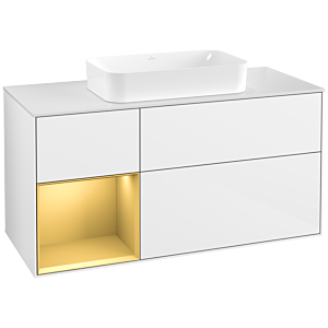 Villeroy und Boch Finion Waschtischunterschrank F701HFGF 120x60,3x50,1cm, Regal links Gold matt, Glossy white lacquer
