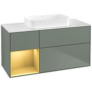Villeroy und Boch Finion Waschtischunterschrank F701HFGM 120x60,3x50,1cm, Regal links Gold matt, Olive Matt Lacquer