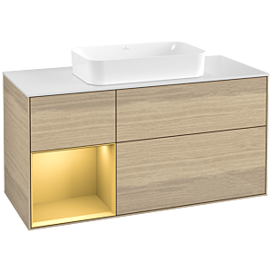 Villeroy und Boch Finion Waschtischunterschrank F701HFPC 120x60,3x50,1cm, Regal links Gold matt, Oak Veneer