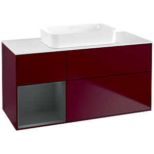 Villeroy und Boch Finion Waschtischunterschrank F701HGHB 120x60,3x50,1cm, Regal links Midnight Blue Matt Lacquer, Peony Matt