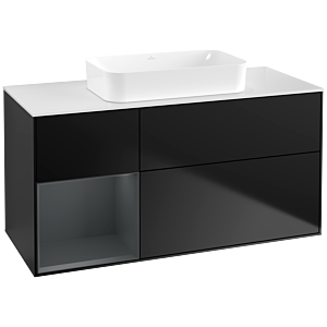 Villeroy und Boch Finion Waschtischunterschrank F701HGPD 120x60,3x50,1cm, Regal links Midnight Blue Matt Lacquer, Black matt lacquer