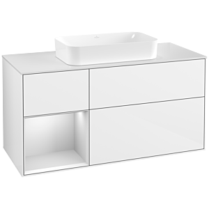 Villeroy und Boch Finion Waschtischunterschrank F701MTGF 120x60,3x50,1cm, Regal links White matt lacquer, Glossy white lacquer