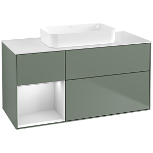 Villeroy und Boch Finion Waschtischunterschrank F701MTGM 120x60,3x50,1cm, Regal links White matt lacquer, Olive Matt Lacquer