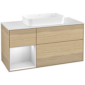 Villeroy und Boch Finion Waschtischunterschrank F701MTPC 120x60,3x50,1cm, Regal links White matt lacquer, Oak Veneer