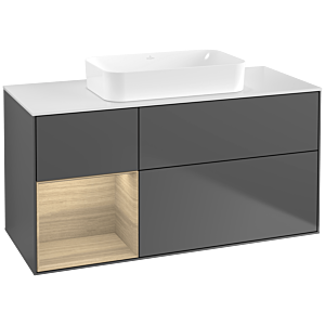 Villeroy und Boch Finion Waschtischunterschrank F701PCGK 120x60,3x50,1cm, Regal links Oak Veneer, Anthracite matt