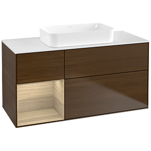 Villeroy und Boch Finion Waschtischunterschrank F701PCGN 120x60,3x50,1cm, Regal links Oak Veneer, Walnut veneer