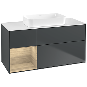 Villeroy und Boch Finion Waschtischunterschrank F701PCHG 120x60,3x50,1cm, Regal links Oak Veneer, Midnight Blue Matt Lacquer