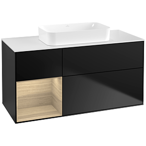 Villeroy und Boch Finion Waschtischunterschrank F701PCPD 120x60,3x50,1cm, Regal links Oak Veneer, Black matt lacquer